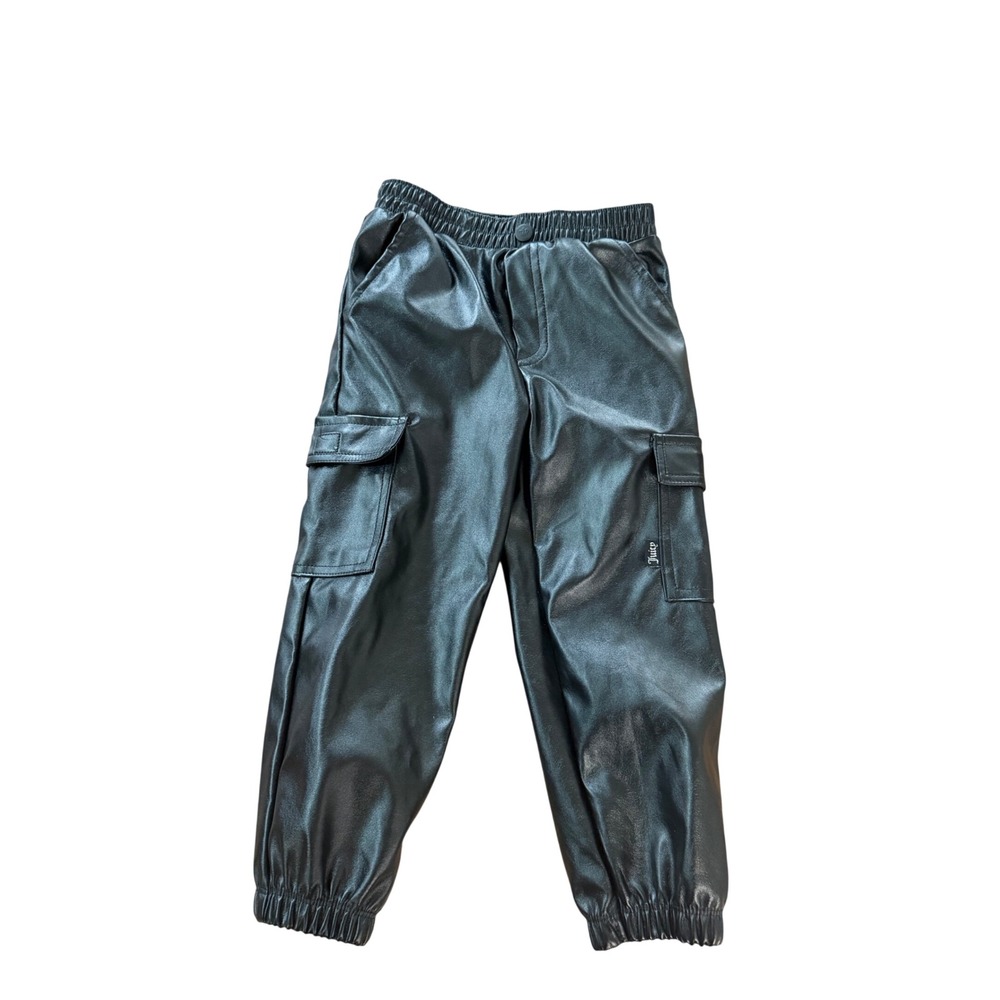 Juicy Couture Kids Girls 3T Black Faux Leather Cargo Jogger Pants Streetwear